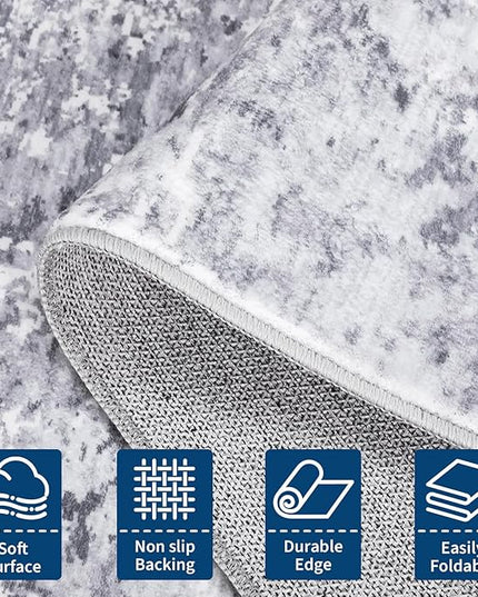 Modern Abstract Runner Rug 2x5 Washable Non Slip Stain Resistant Rug for Bedroom Living Room Non Shedding Low Pile Indoor Floor Cover,Light Grey