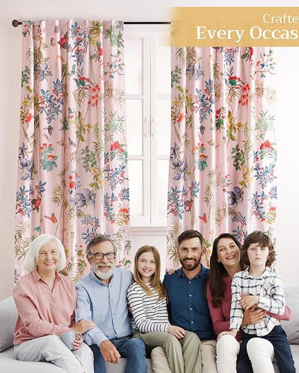 Maison d' Hermine Curtains for Living Room 100% Cotton 124 inch Length One Panel Light Filtering Curtains for Bedroom Windows with Rod and Loop Pockets Drapes (Canne Pale Pink, 50" W x 124" L)