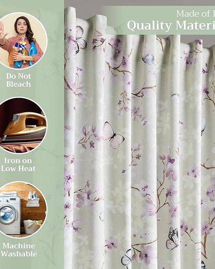 Maison d'Hermine Curtains for Living Room 100% Cotton 84 inch Length One Panel Window Toile Curtains for Bedroom with Loop & Rod Pockets - Blossom in Spring - Lavender, 50" W x 84" L