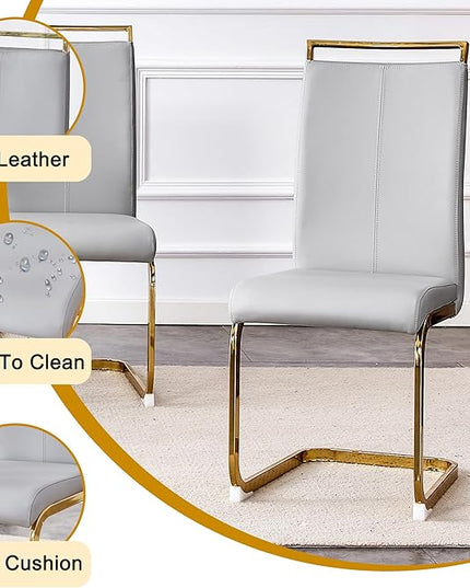 63” Dining Room Table Set for 4,Modern Gold Dining Table Set for 4 PU Leather Chairs,Black Faux Marble Dinner Table Set with Tempered Glass Top and Golden Base