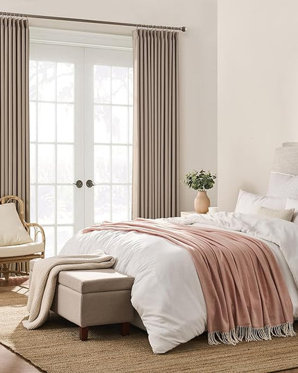 KEQIAOSUOCAI Pinch Pleated Curtains 126 Inch Long 10.5 FT Tall Curtains for Living Room Bedroom Thermal Memory Trained Pleated Viral Window Drapes with Hooks(Khaki,40W x 126L x 2 Panels)