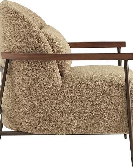 CHITA Accent Chair for Living Room, FSC Certified Modern Upholstered Faux Sherpa Fabric Armchair with Metal Frame and Wooden Armrests, Camel