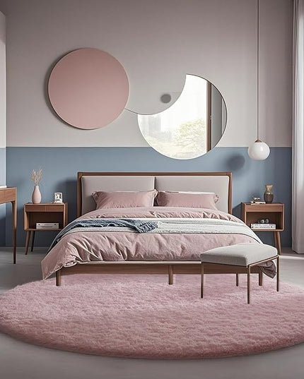 Ophanie Round Rugs 6Ft Pink Circle Area Rug, Fuzzy Bedroom Carpet, Large Shag Plush Floor Kawaii Christmas Living Room Rugs 6 foot,Cute Room Decor for Kids Teen Girls Baby Home Decor Aesthetic,Nursery