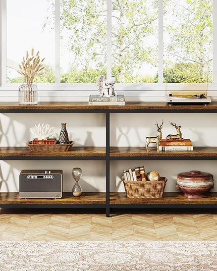 LITTLE TREE Console Table with Storage Shelves, 70.9" Industrial 3-Tier Sofa Table for Living Room, Long Foyer Table Entryway Table for Hallway, Front Door, Entrance, Rustic Brown & Black