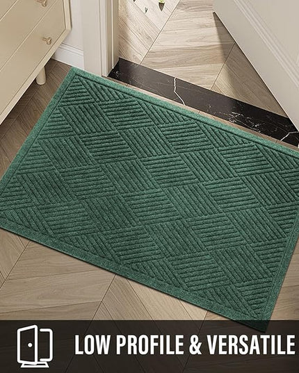 Sturdy Front Door Mat, Absorbent Muddy Dirt Resist Welcome Door Mats Outdoor Indoor, Stain and Fade Resistant, Non-Slip Rubber Backing Low Profile Doormat for Entryway, 47×32, Green