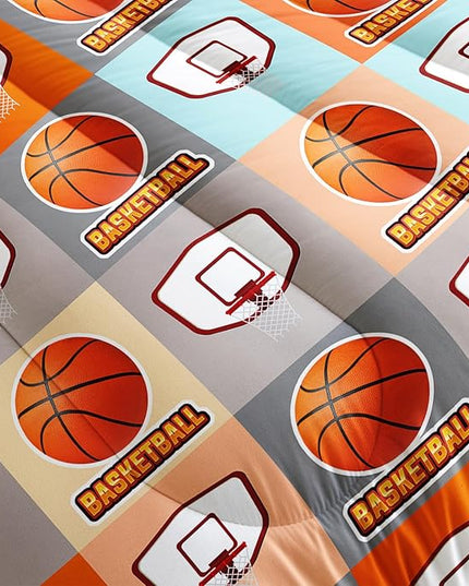 Basketball Bedding Kids Comforter Set Full Size,Sports Style Basketball Printing Bedding Set for Teens Boys Room Decor,Ball Sports Games Comforter Set Soft Kids Bedding with 2 Pillowcases.
