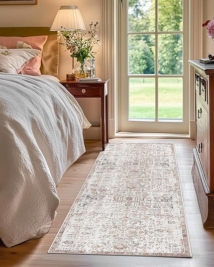 jinchan Runner Rug 2x6 Washable Hallway Rug Vintage Indoor Thin Retro Floor Cover Distressed Floral Country Lightweight Non Slip Carpet for Entryway Bathroom Kitchen Bedroom Living Room Red