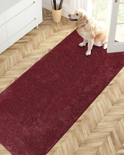 PURRUGS Dirt Trapping Door Mat 31.5" x 70", Non-Slip Machine Washable Entry Rug, Shoe Scraper, Dog Doormat, Super Absorbent Welcome Mat for Front & Back Door, Muddy Shoes & Paws, Burgundy Red