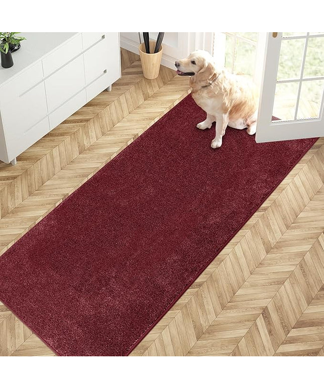 PURRUGS Dirt Trapping Door Mat 31.5" x 70", Non-Slip Machine Washable Entry Rug, Shoe Scraper, Dog Doormat, Super Absorbent Welcome Mat for Front & Back Door, Muddy Shoes & Paws, Burgundy Red