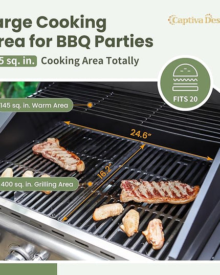 Captiva Designs 4-Burner Propane Gas BBQ Grill with Side Burner & Porcelain-Enameled Cast Iron Grates, 42,000 BTU Output Barbeque Grill for Outdoor Cooking Kitchen and Patio Backyard Barbecue, Blue