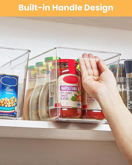 YIHONG Clear Plastic Storage Bins, 8 Pack Pantry Organizer Bins with Handle for Kitchen, Freezer,Cabinet,Closet Organization and Storage(XL)