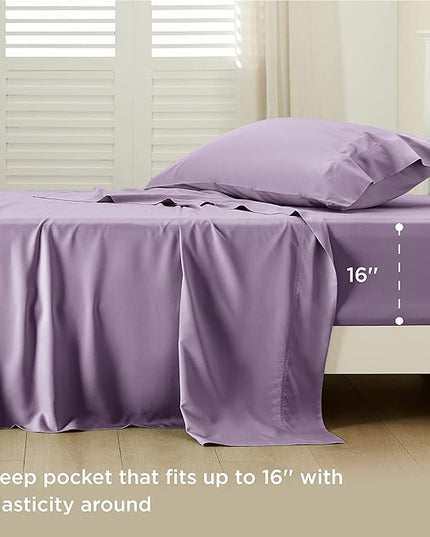 Bedsure Cooling Sheets Twin, Rayon Derived from Bamboo, Breathable & Soft Twin Sheets Set, Deep Pocket Up to 16 Inches, Hotel Luxury Silky Bedding for Hot Sleepers, Lilac