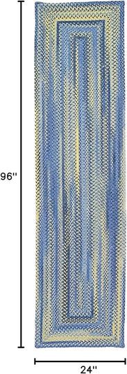 Capel American Heritage Blue Yellow 2' 0" X 8' 0" Runner Concentric Rectangle Braided Rug