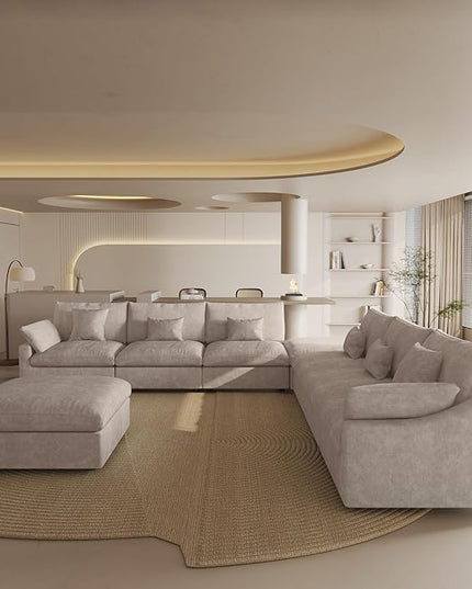 Oversized Modular Sectional Sofa with Ottoman,156inch U Shaped Down Filled Cloud Couch,8 Seater Convertible Sofa Bed Living Room Set,Cover Washable and Replaceable