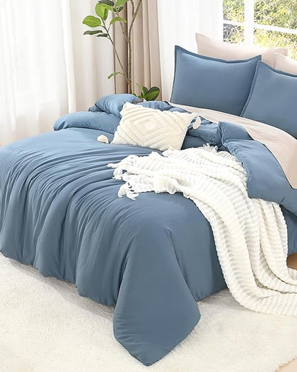 Litanika King Comforter Set Grayish Blue, 3 Pieces Lightweight Solid Bedding Comforter Set, All Season Fluffy Bed Set (104x90In Comforter & 2 Pillowcases)
