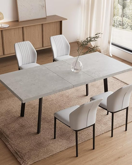 47.2"- 62.9" Extendable Dining Table Set for 4, Modern Kitchen Table with 4 PU Leather Chairs, Thickened Expandable MDF Wooden Table with Metal Legs for Dining Room, Kitchen, Living Room