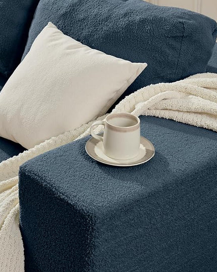 40" Single Sofa for Adults, Upholstered Floor Sofa Couch with Pillow, Teddy Boucle Sofa for Bedroom Living Room, No Assembly Required (Teddy Boucle, Blue)