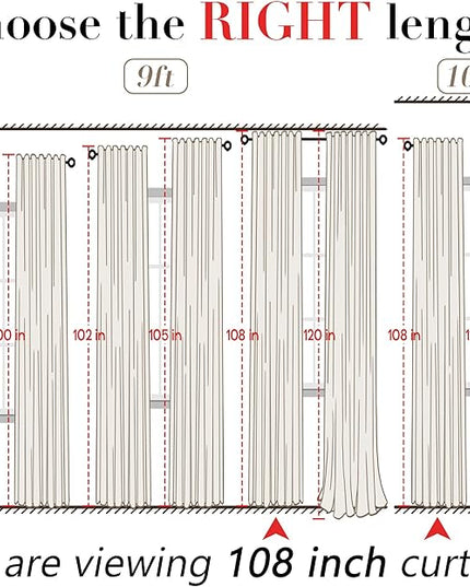 XTMYI White Linen Sheer Curtains 108 Inches Long Back Hidden Tab Tape Hooks Privacy Not See Through Simple Modern Curtains for Living Room 2 Panels Set