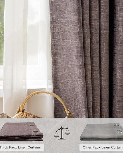 Jacquard Linen Curtains 84 inch Length 2 Panels Thick Faux Linen Blended Window Drapes Burlap Textured Curtains with Grommet for Living Room Bedroom Farmhouse (52x84 Fashion Purple) Natural