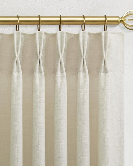 Pinch Pleated Linen Curtains 54 Inch Window Drapes for Small Kitchen Windows, Pleat Light Filtering Short Natural Memory Shaped Curtain 2 Panels Set Soft Textured Boho Ivory 40x54 Inches Cream