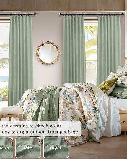 Sage Green Curtains 84 Inch Length for Living Room 2 Panels Back Tab Rod Pocket Drapes Light Filtering Sheer Linen Cotton Textured Light Green Curtain for Bedroom Rustic Boho Farmhouse Decor 7 FT Long