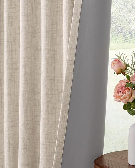 INOVADAY 100% Blackout Curtains for Bedroom, Black Out Curtains 84 Inch Long, Clip Rings Linen Blackout Drapes, Thermal Insulated Room Darkening for Living Room, 1 Panel - Cream,W102xL84