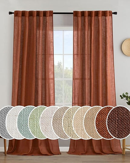 MIULEE Burnt Orange Linen Curtains 96 Inch Long for Bedroom Living Room, Soft Thick Linen Textured Window Drapes Terracotta Rust Boho Fall Decor Semi Sheer Light Filtering Back Tab 2 Panels