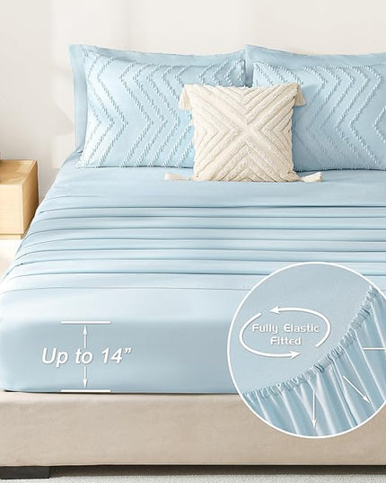 Litanika Light Blue King Size Comforter Set with Sheets - 7 Pieces Bed in a Bag King Boho Tufted Complete Bedding Sets with Comforter, Sheets, Pillowcases & Shams