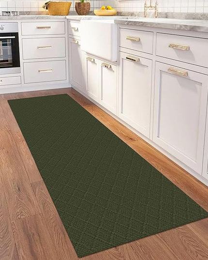 KOZYFLY Runner Rug 2x6 Ft Washable Runners for Hallways Non Slip Rubber Backed Kitchen Runners, Cotton Entryway Runner Indoor, Floor Carpet for Hallway Kitchen Entryway Bedroom, Dark Green