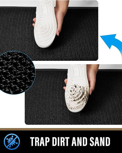 PLEASOR Front Door Mat Indoor Outdoor Entrance, Sturdy Natural Rubber Doormat, Resists Dirt and Absorbent, Low Profile Welcome Mat for Outdoor Entry, 24x36, Black