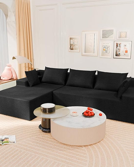 LEVELEVE 106" Cloud Sectional Couch with Deep Seat，Modern Modular Sofa with L-Shape Chaise，No Assembly Required, Upholstered Couches for Living Room Bedroom(Black,Left Facing Chaise)