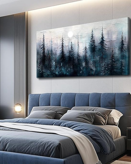 Canvas Wall Art for Living Room Framed Wall Decor for Bedroom Office Modern Wall Decoration Foggy Forest Landscape Paintings Black and White Picture Artwork Aesthetic Home Decor 20"X40"