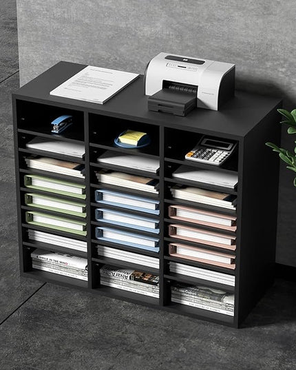 VEVOR Literature Organizers, 24 Compartments Office Mailbox with Adjustable Shelves, Wood Literature Sorter 29x12x24.4 inches for Office, Home, Classroom, Mailrooms Organization, EPA Certified Black