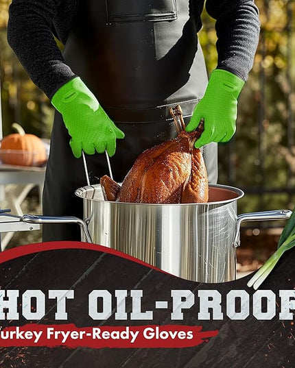 KITCHEN PERFECTION XL Silicone Smoker Oven Gloves-Extreme Heat Resistant BBQ Gloves-Handle Hot Food Right on Your Grill Fryer&Pit|Waterproof Grilling Cooking Baking Mitts|Superior Value Set+3 Bonuses