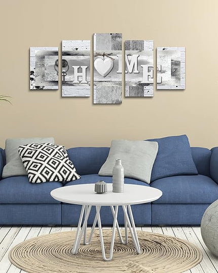 LUDUHU Love Sanctuary Canvas Print Wall Art - 5 Pieces Sweet Home Sign Wall Art,white Home Sweet Heart Painting,modern Family Wall Decor (F,Oversize 60x30inch)