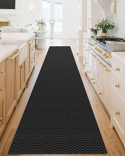 KOZYFLY Washable Runner Rug 3x18 ft Hallway Kitchen Runner Rugs with Rubber Backing Bobo Non Slip Entryway Runner Indoor, Long Carpet Runners for Hall Kitchen Entryway, Black/Grey