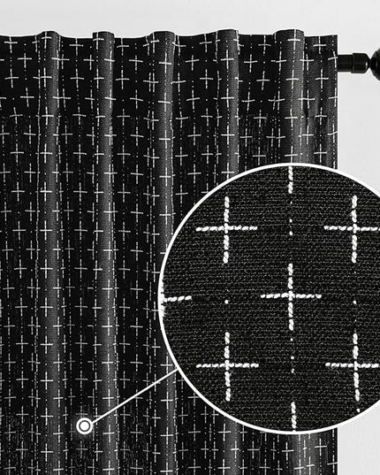 MIULEE Decorative Back Tab Linen Curtains with Geometric Pattern for Living Room Bedroom Farmhouse Rustic Thick Woven Textured Patterned Mudcloth Drapes 72 Inches Long 2 Panels Set, Black