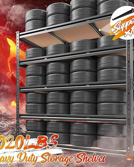 REIBII 48" W Garage Shelving 3020LBS Storage Shelves 5 Tier Heavy Duty Shelving Adjustable Garage Shelves for Basement, Warehouse, Commercial, Easy Assemble, 48" W x 72" H x 24" D, 2PC