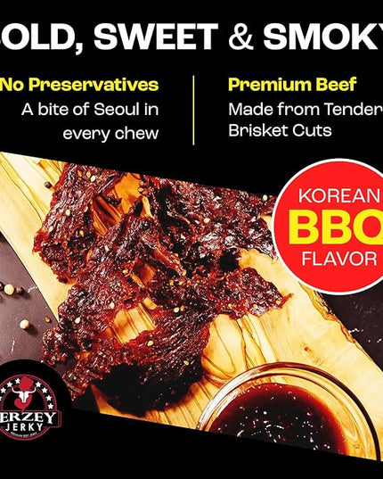 Jerzey Jerky Korean BBQ Brisket Jerky 2.5oz – High Protein, Gluten Free and Healthy Beef Snacks with Rich, Authentic Flavor