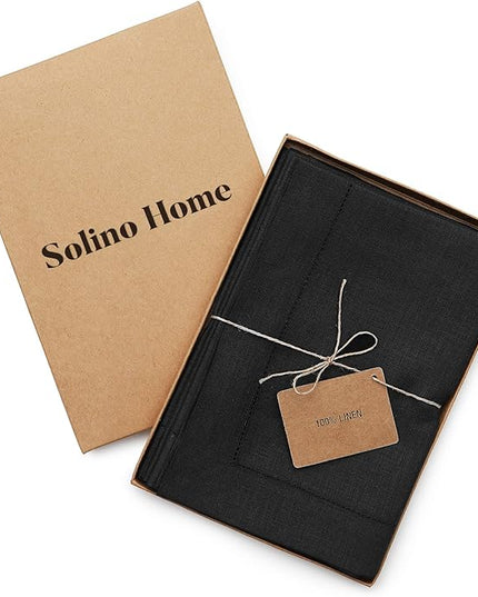 Solino Home Black Linen Napkins Set of 4-100% Pure Linen Hemstitch Dinner Napkins 20 x 20 Inch for Winter, Christmas, Holiday, New Year - Classic Hemstitch