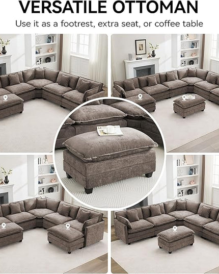 35‘’ Modern Chenille Cloud Sofa Ottoman,Rectangle Ottoman for Modular Sectional Sofa, Brown