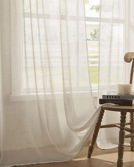 Joydeco Sheer Curtains 72 Inches Long, White Curtains for Living Room 2 Panels Set, Linen Curtains Window Privacy Assured with Light Filtering(W52 x L72 Inch,Linen)