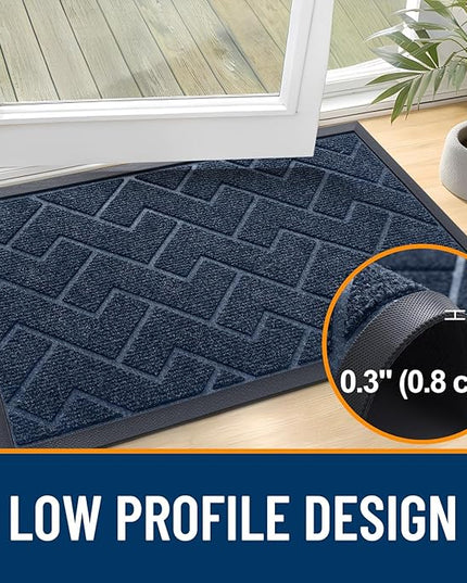 OLANLY Front Door Mat Indoor Outdoor Entrance, Waterproof All-Season, All-Weather Doormat, Sturdy Natural Rubber, Low Profile, Easy Clean Patio Porch Entryway Mat, Herringbone Brick (Blue, 71x47)