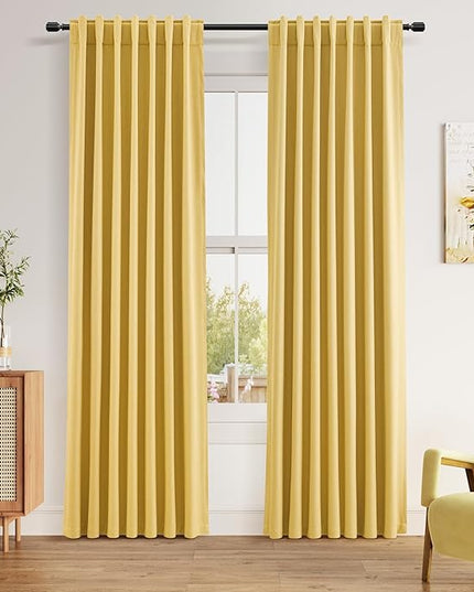 Guken Blackout Curtains 80 Inch Length 2 Panels Set for Living Room Bedroom Back Tab Thermal Insulated 100% Black Out Linen Drapes Room Darkening Window Curtains 80 Inches Long,Gold Yellow
