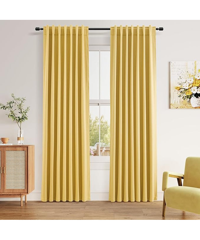 Guken Blackout Curtains 80 Inch Length 2 Panels Set for Living Room Bedroom Back Tab Thermal Insulated 100% Black Out Linen Drapes Room Darkening Window Curtains 80 Inches Long,Gold Yellow