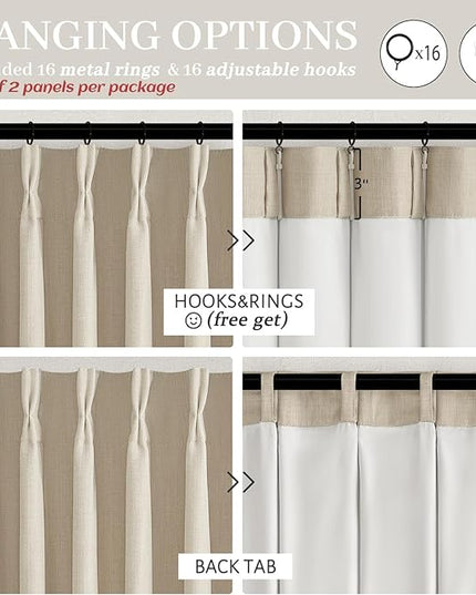 Extra Long Memory Trained Pinch Pleated Floor to Ceiling Curtains for Girls Bedroom 100 Inches Long, Blackout Linen Dual Layer Thermal Ivory Beige Sound Proof Elegant Nursery Viral Drapes with Hooks