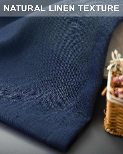 Pitalk Navy Blue Curtains 38 Inch Wide for Small Window 2 Panel Back Tab Rod Pocket Linen Semi Sheer Cafe Tier Narrow Curtains for Side Windows Kitchen Door Basement Laundry Room Width 38x45 Length