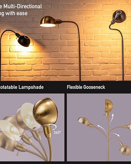 O'Bright Nova - Adjustable Floor Lamp with Flexible Gooseneck and Rotatable Shade, E26 Socket, 10-Inch Base - Ideal for Reading, Bedside, Living Room, Antique Brass