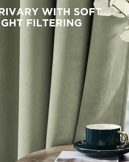 Joydeco Sage Green Velvet Curtains 96 Inches 2 Panels, Luxury Thermal Insulated Soft Green Curtains for Bedroom & Living Room, Room Darkening Velvet Drapes, Rod Pocket (52W x 96L)