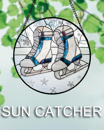 Stained Glass Window Hanging 4 Pcs Set White Winter Christmas Snow Scene Large 11.8" - Suncatcher Door Garden Sun Catcher Decor Birthday for Mom Woman Nana Men Friend Wife